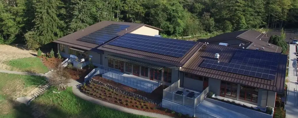 Building with solar panels on roof