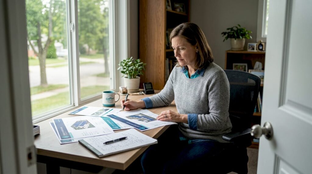 Homeowner reviewing solar system plans