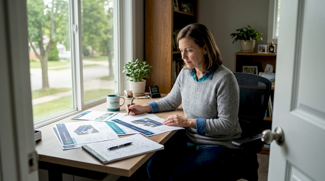 Homeowner reviewing solar system plans