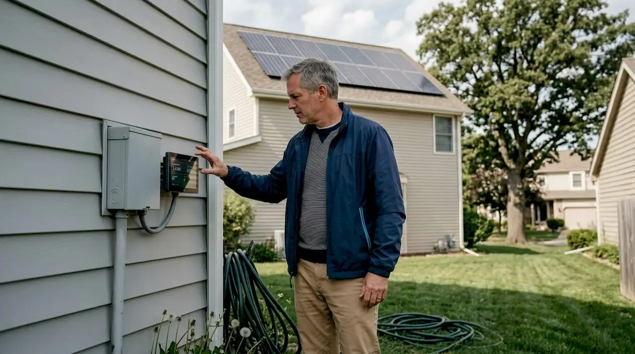 Homeowner reviewing solar panel setup