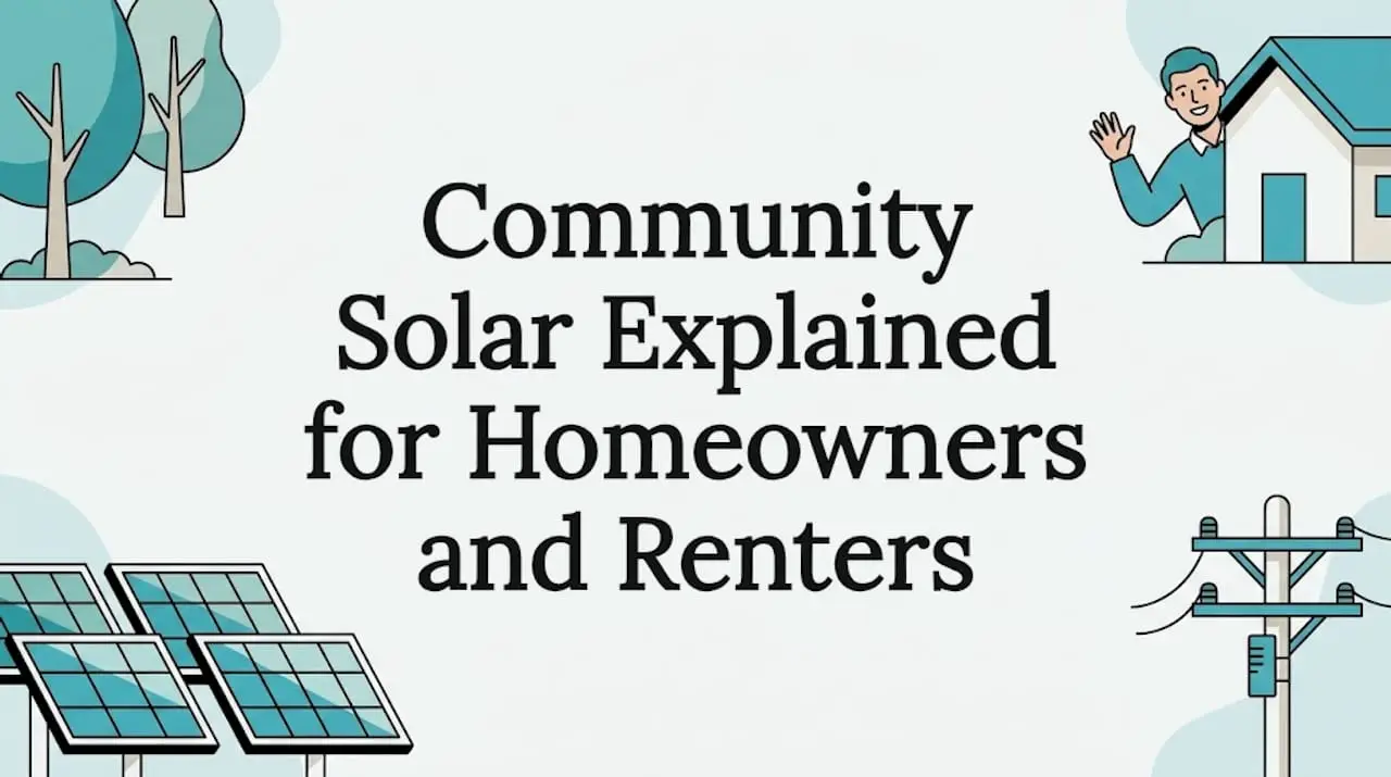 Title card with solar panels, house, and trees