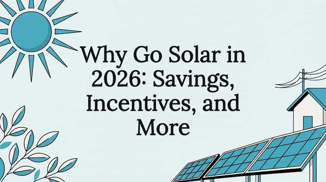 Decorative title card with solar panel illustrations