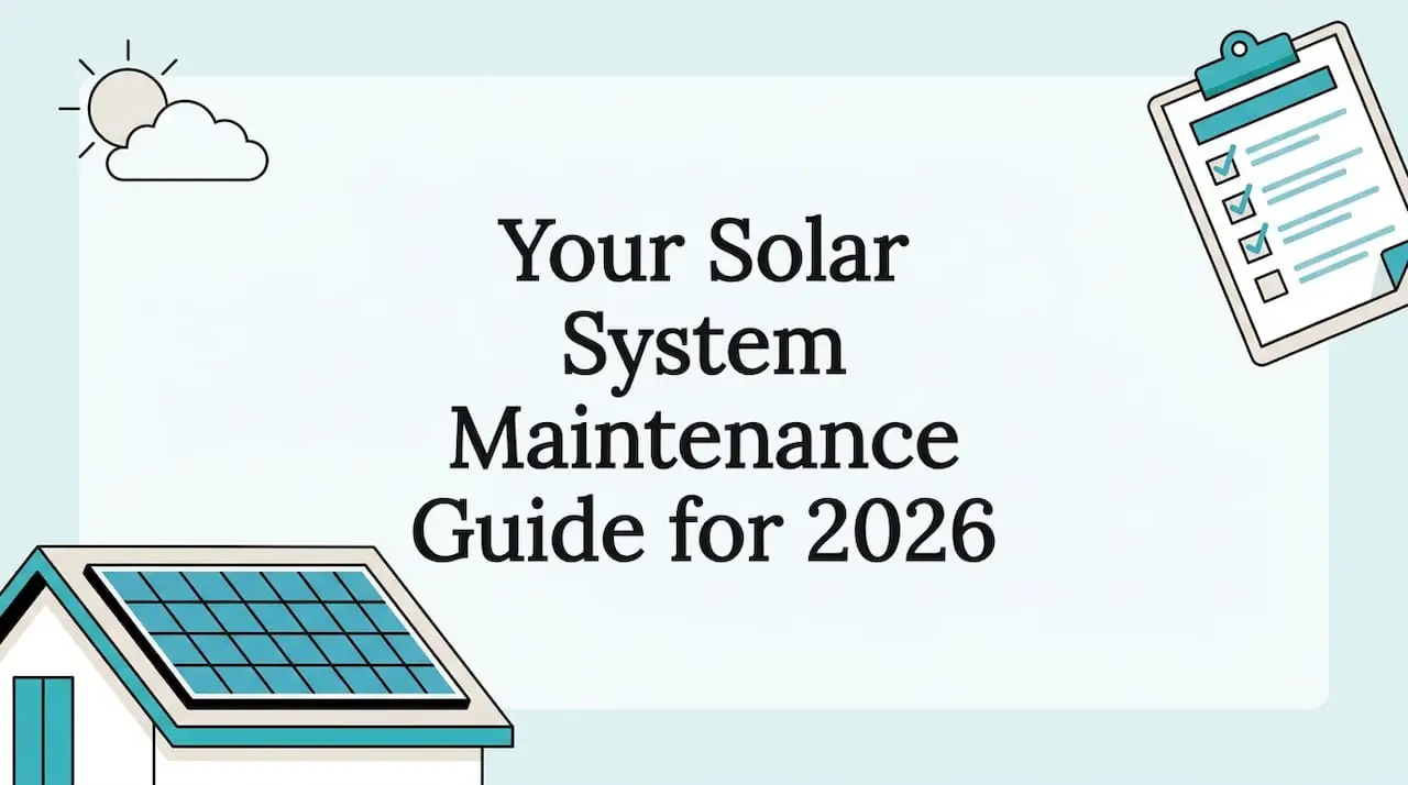 Decorative title card with solar panels and checklist