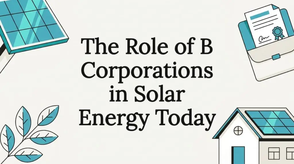 Decorative title card with solar panel, briefcase, house