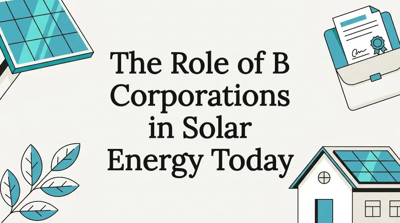 Decorative title card with solar panel, briefcase, house