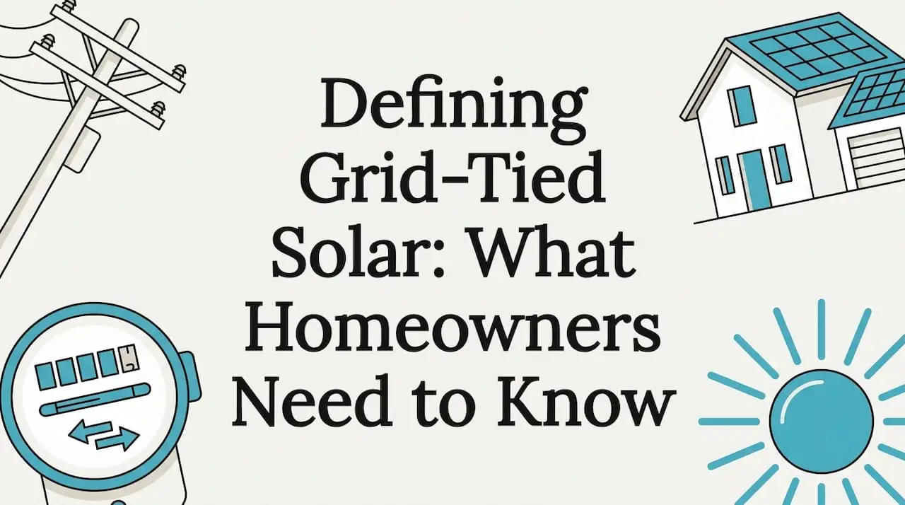 Decorative grid-tied solar title card illustration