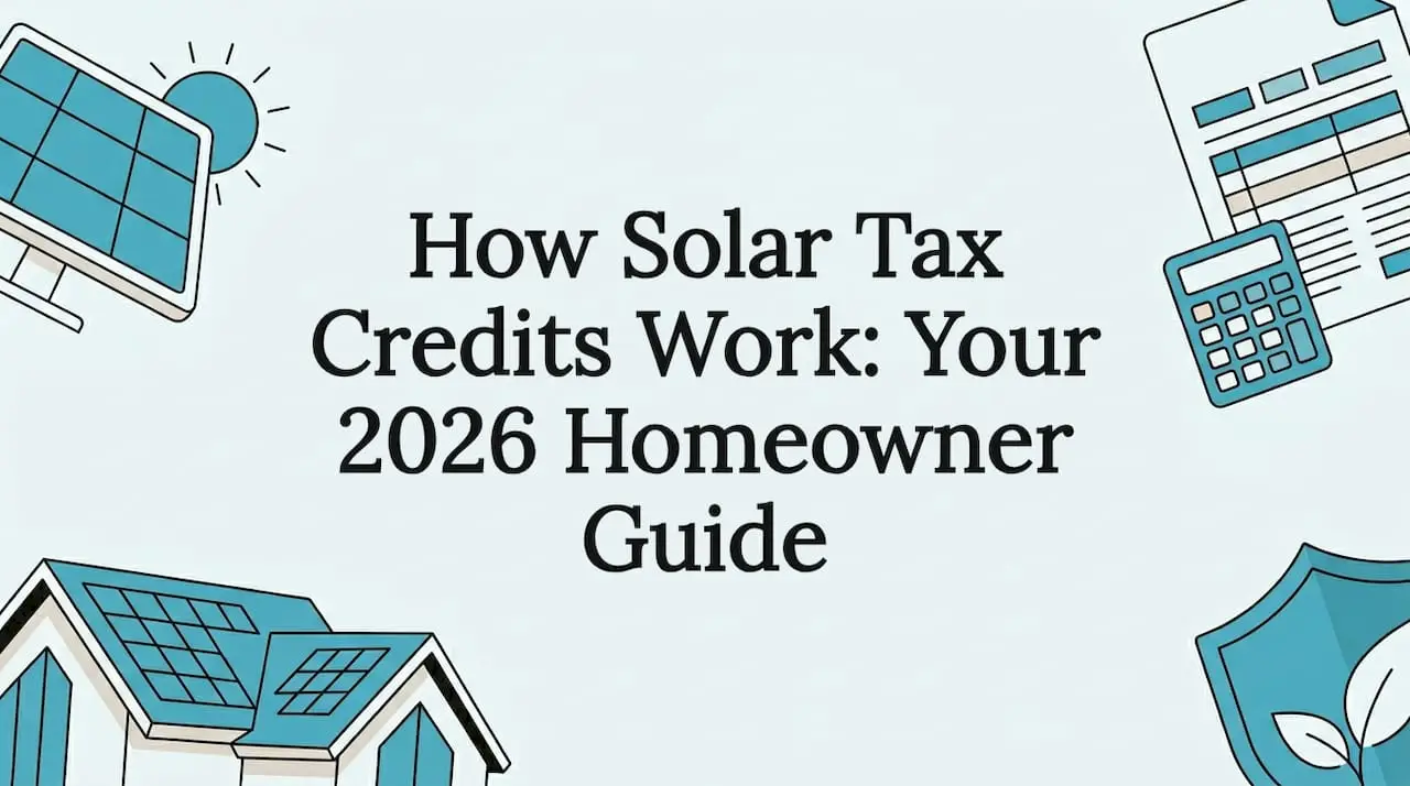 Decorative solar tax credit title card illustration